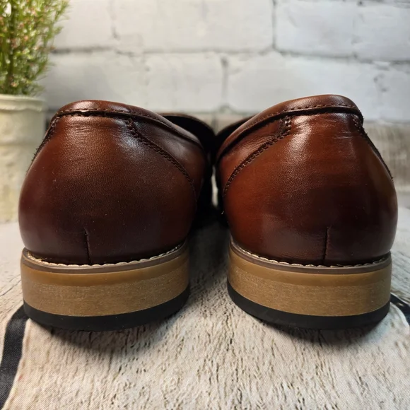 STACY ADAMS DUVAL COGNAC BROWN SOFT LEATHER MOE TOE PENNY LOAFERS MENS 10.5 EUC - Picture 6 of 12